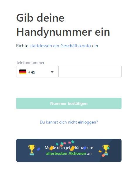 1 Gib deine Handy-Nummer ein
